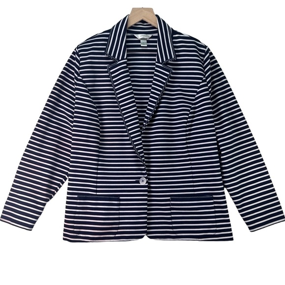 CJ Banks Navy White Stripe Single Button Long Sleeve Notched Lapel Blazer 2X - Picture 8 of 12